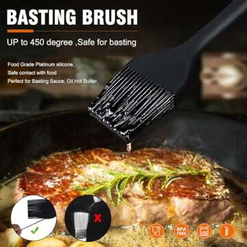 Walfos 3 Size Basting Brush, High Heat Resistant Silicone Pastry Brushes for Barbecue, Baking, Kitchen Cooking, Desserts- Strong Stainless Steel Core Technology