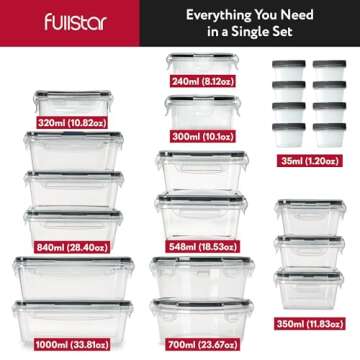 fullstar 50 PCS Plastic Food Storage Containers with Lids (24 Containers & 24 Lids), Leakproof BPA-Free Containers for Kitchen Organization, Meal Prep, Reusable Lunch Container - (Pack of 50)