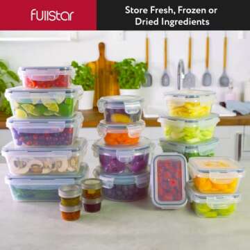 fullstar 50 PCS Plastic Food Storage Containers with Lids (24 Containers & 24 Lids), Leakproof BPA-Free Containers for Kitchen Organization, Meal Prep, Reusable Lunch Container - (Pack of 50)