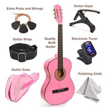 30" Wood Classical Guitar with Case and Accessories for Kids/Girls/Boys/Beginners (Pink)