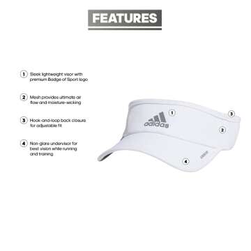 adidas Women's Superlite Sport Performance Visor for Sun Protection and Outdoor Activities, White/Silver Reflective/2.0, One Size