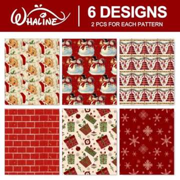 Whaline 12 Sheet Vintage Christmas Wrapping Paper Retro Santa Claus Gift Wrap Paper Bulk Xmas Red Folded Flat Decorative DIY Craft Art Paper for Party Decor Wrapping Supplies, 19.7 x 27.6 inch