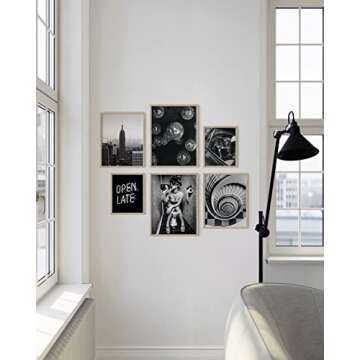 HAUS AND HUES Black and White Wall Art - Set of 6 Black and White Pictures Wall Decor, NYC Art, New York City Skyline Artwork, Black and White Photography Wall Art Set (Beige Frame)