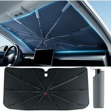 [Newest Version] Bolamp Car Windshield Sun Shade, [Effective Keep Car Cool] Spring Structure Umbrella Sunshade for Automobile Windshield, Protect Car Interior from Sun Rays, Heat Damage - Medium