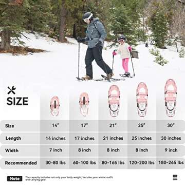 ALPS 14/17/21/25/30 Inch Lightweight Snowshoes for Women Men Youth Kids, Light Weight Aluminum Alloy Terrain Snow Shoes with Pair Antishock Trekking Poles, Free Carrying Tote Bag (Peach, 14'')…