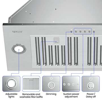 Range Hood Insert, EKON NAB01-30IN 900CFM Built-in Range Hoods Ducted/Ductless with 4-Speed Soft Touch Panel Control/Dishwasher-safe Filters, Kitchen Hoods for Over Kitchen Stove