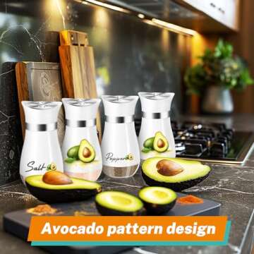 Avocado Salt and Pepper Shakers Set,4 oz Glass Bottom Salt Pepper Shaker with Stainless Steel Lid Kitchen Decor and Accessories Refillable Design(Avocado)