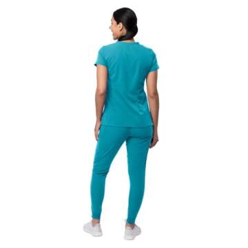 Adar Uniforms Pro Movement Booster Scrub Set For Women - Sweetheart V-Neck Top & Yoga Jogger Pants - P9400 (Teal Blue - XS)