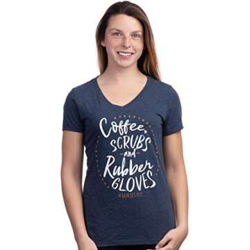 Ann Arbor T-shirt Co. Coffee, Scrubs, Rubber Gloves | Funny Doctor Nurse Cute V-Neck T-Shirt for Women-(Vneck,S)