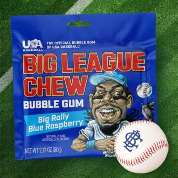 Big League Chew Big Rally Blue Raspberry Bubble Gum - Bold Blue Raspberry Blast | Perfect for Baseball Games, Teams, Concessions, Parties, and More | Pack of 12 Bags (2.12oz Each)