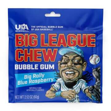 Big League Chew Big Rally Blue Raspberry Bubble Gum - Bold Blue Raspberry Blast | Perfect for Baseball Games, Teams, Concessions, Parties, and More | Pack of 12 Bags (2.12oz Each)