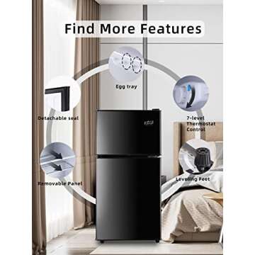 KRIB BLING Compact Refrigerators with Freezer on Top, Mini Fridge 7- Level Adjustable Thermostat, Small Refrigerator for Apartment, Office, Camping, Black, FLS