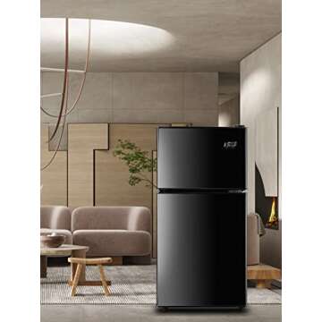 KRIB BLING Compact Refrigerators with Freezer on Top, Mini Fridge 7- Level Adjustable Thermostat, Small Refrigerator for Apartment, Office, Camping, Black, FLS