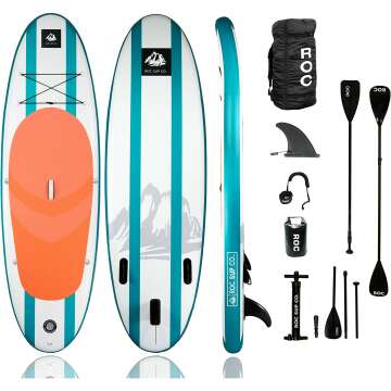Roc Inflatable Stand Up Paddle Boards with Premium SUP Paddle Board Accessories, Wide Stable Design, Non-Slip Comfort Deck for Youth & Adults