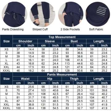 Ekouaer Pajamas Women's Long Sleeve Pj Set Soft 2 Piece Loungewear Sleepwear with Jogger Pants Navy Blue,M