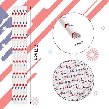 AnyDesign 200Pcs Independence Day Paper Straws American Flag Red Blue Star Pattern for Memorial Day 4th of July Super Bowl Patriotic Party Americana Themed Party Celebration