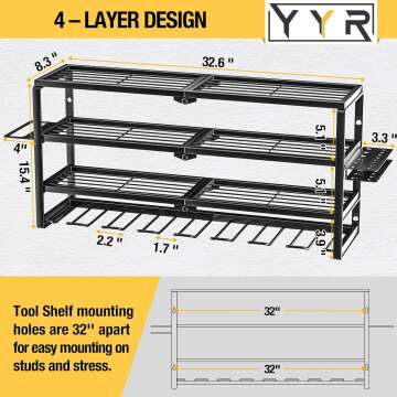 YYR 32 Inch Power Tool Organizer with Charging Shelf