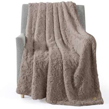 UGG 10484 Adalee Soft Faux Fur Reversible Accent Oversized Throw Blanket Fluffy Fuzzy Luxury Cozy Hotel Style Luxurious Soft Boho Home Decor Blankets for Bed and Living Room, 70 x 50-Inch, Oyster