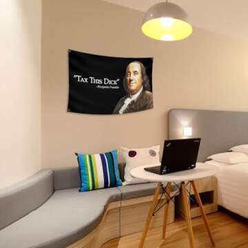 DESFLOPY Tax This Dick Benjamin Franklin Flag Banner for Man Cave Wall College Dorm Room Decor,Parties 3x5 FT Multicolor