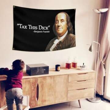 DESFLOPY Tax This Dick Benjamin Franklin Flag Banner for Man Cave Wall College Dorm Room Decor,Parties 3x5 FT Multicolor