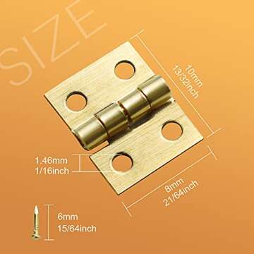 SHRJ 100Pcs Mini Brass Hinges Hardware 10 x 8mm 180 Degree Miniature Furniture Wooden Box Jewelry Chest Box Dollhouse Cabinet DIY Accessories (Gold)