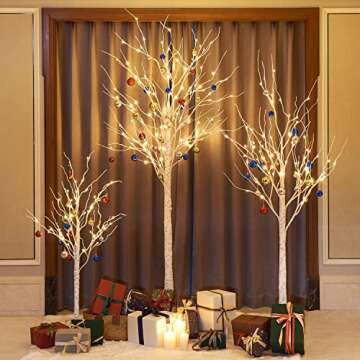 LIGHTSHARE 4 feet 6 feet and 8 Feet Birch Tree Lights, Pack of 3, Warm White, for Home, Festival, Party, Weddings, and Christmas Decoration, Indoor and Outdoor Use