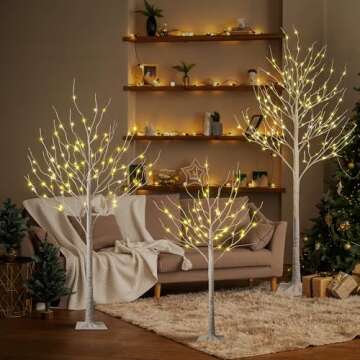 LIGHTSHARE 4 feet 6 feet and 8 Feet Birch Tree Lights, Pack of 3, Warm White, for Home, Festival, Party, Weddings, and Christmas Decoration, Indoor and Outdoor Use