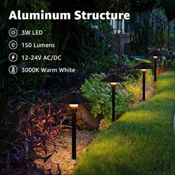 SUNVIE LED Low Voltage Landscape Lights 3W Cast-Aluminum Pathway Lights Low Voltage 12-24V Waterproof Landscape Path Lights 3000K Landscape Lighting for Yard Garden Walkway ETL Listed Cord, 12 Pack