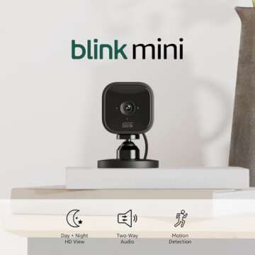 Blink Mini - Compact indoor plug-in smart security camera, 1080p HD video, night vision, motion detection, two-way audio, easy set up, Works with Alexa – 3 cameras (Black)