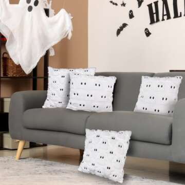 fimaska 2 Pcs Halloween Pillow Covers 18x18 inch Halloween Decorations Ghost Throw Pillows Cases for Home Living Room Bedroom Couch Decor