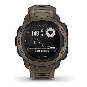 Garmin 010-02064-71 Instinct Tactical, Rugged GPS Watch, Tactical Specific Features, Constructed to U.S. Military Standard 810G for Thermal, Shock and Water Resistance, Tan