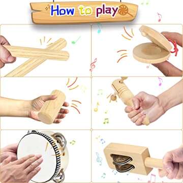 Ehome Toddlers Musical Instruments, Wooden Percussion Kids Baby Musical Instruments, Montessori Musical Toys Set for Kids Childrens Preschool Educational Early Learning with Storage Bag