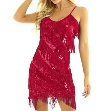 Wedding Dress, Going Out Dress Dresses to Wear with Cowgirl Boots Formal Dresses for Women Plus Size Women's Party Sexy Dress Fashion Solid Color Sequin Fringe Dress Pink Long (3XL, 5-Red)