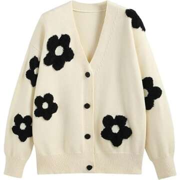 CIDER Womens Cardigan V Neck Floral Cardigan for Women Knit Button Down 2024 Fall Beige