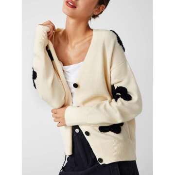 CIDER Womens Cardigan V Neck Floral Cardigan for Women Knit Button Down 2024 Fall Beige