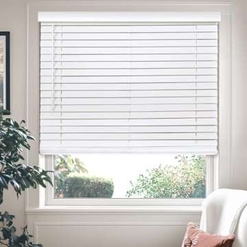 CHICOLOGY Faux Wood Blinds , Window Blinds , Wood Blinds , Window Shades , Window Treatments , Blinds & Shades , Window Shades for Home , Wooden Blinds , Basic White, 30"W X 60"H