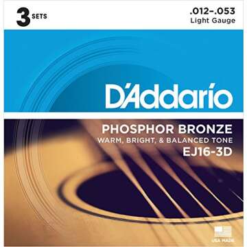 D'Addario EJ16-3D Phosphor Bronze Acoustic Guitar Strings, Light, 3 Sets