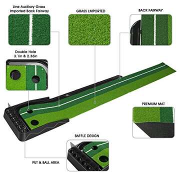 BOSWELL Indoor Golf Putting Green Mat, Automatic Ball Return Golfing Green Mat,Golf Gifts for Men, Father's Day, Indoor Use, Golf Training Mat, Training Aid,Practice with 13 Balls