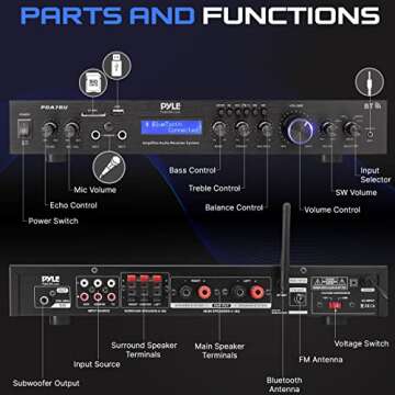 Pyle 5 Channel Bluetooth Rack Mount Receiver - 200W Home Theater Amp