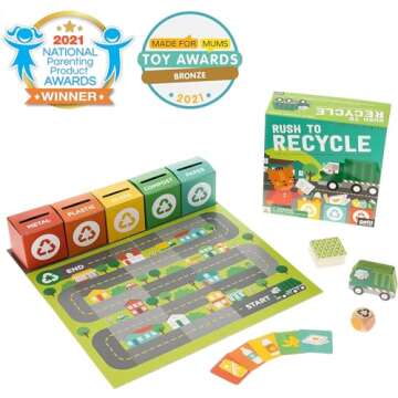 Petit Collage: Rush to Recycle | Teach Kids About Recycling| Sort All The Recyclibles Before The Truck Comes | Made with Recycled Card and Vegetable Inks