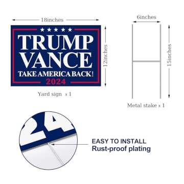 Trump Vance 2024 Yard Sign - Double Sided 18x12 Inch Display