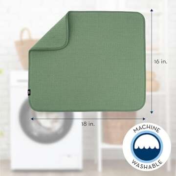 Absorbent Large Dish Drying Mat - Green Microfiber