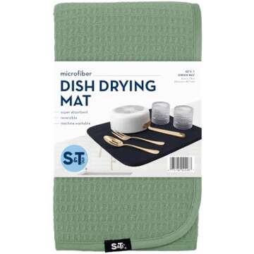 Absorbent Large Dish Drying Mat - Green Microfiber