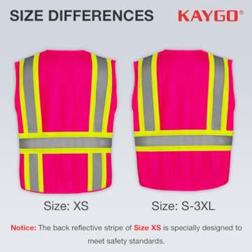 KAYGO High Visibility Safety Vests KG0100 - Pink Reflective Vest with Pockets & Zipper for Adults