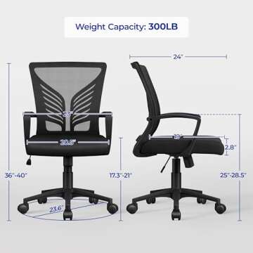 Yaheetech Office Chair Mesh Desk Chair Computer Chair Gaming Chair Adjustable Comfy Chair Swivel Ergonomic Chair for Home Office/Work/Study, Black