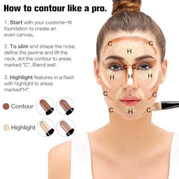 Contour Stick, 2Pcs Dual-Ended Highlighter Makeup Pen & Contouring Stick for Face Shaping, Long Lasting Waterproof Cream Bronzer & Highlight Sticks Make Up Kit for All Skin Tones(01# + 03#)