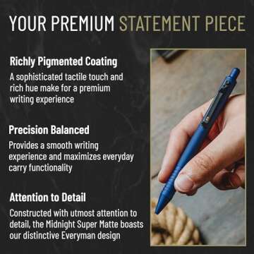 Everyman Midnight Super Matte Grafton Pen - Pocket-Sized Luxury Ink Pen for Smooth Writing