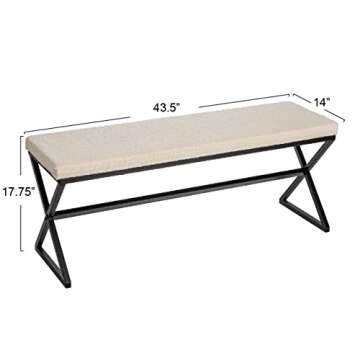 Household Essentials Harper Metal Bench with Boucle Upholstered Cushion, Cream and Black