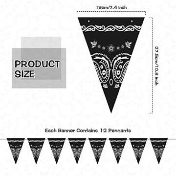 5 Pack Western Cowboy Party Decorations Bandana Pennant Banner Black Pennant Flags Wild West Party Accessory for Adult Birthday Country Western Party Decor, 7.4 x 10.8 Inch