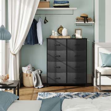 WLIVE Fabric Dresser with 8 Drawers - Charcoal Black